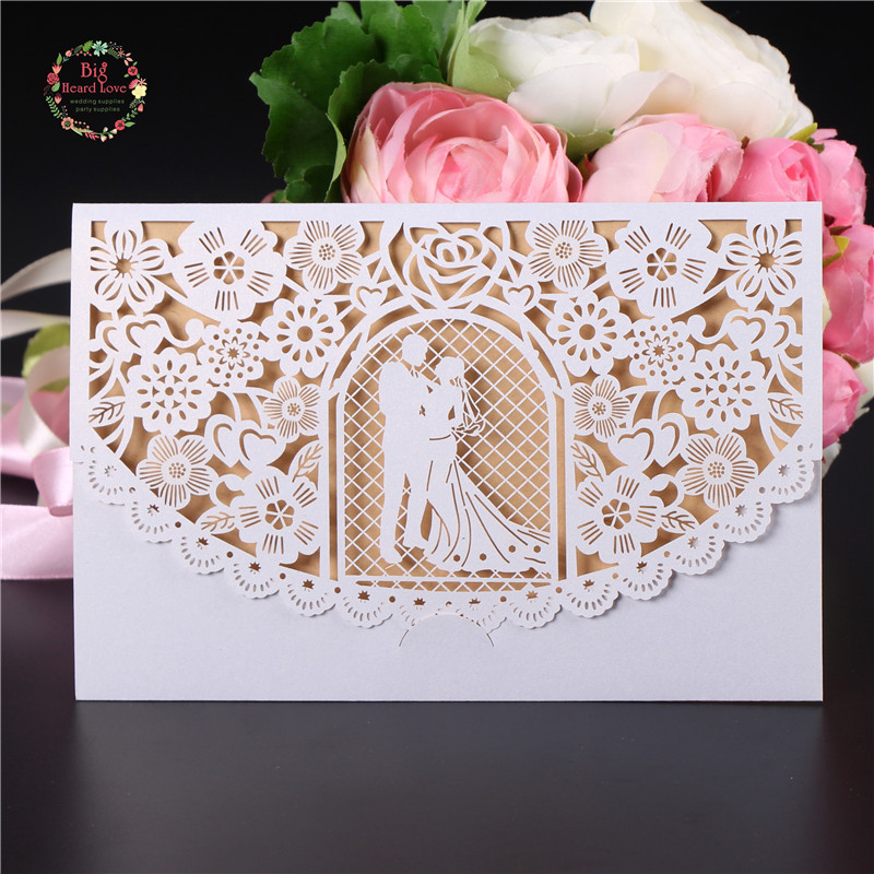 5 komplekti 12x18 cm pruudi ja peigmehe laserlõikega kutsekaardid vintage lilledega kutsekaardid aastapäeva pulmapeotarbed