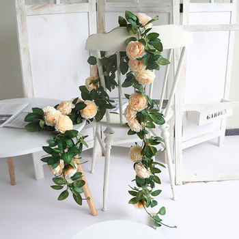 Ροζ Silk Peony Rose Flower Rattan Artificial Ivy Rattan Wedding Party Κρεμαστή γιρλάντα στο σπίτι Διακόσμηση κήπου Πράσινα φυτά