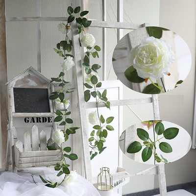 Rožinis šilko bijūnų rožių žiedas rotango žiedas dirbtinis gebenė rotangas Vestuvių vakarėlis pakabinamas girlianda Namų sodo apdaila Žalieji augalai