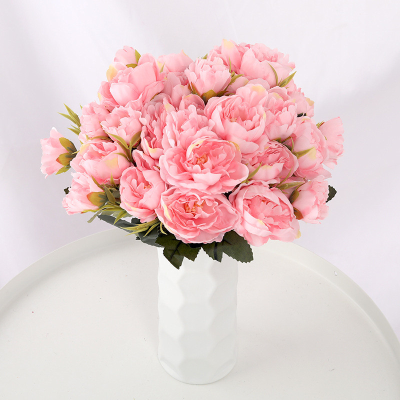 Πολύχρωμα όμορφα 5 μεγάλα κεφάλια 2 μικρά μπουμπούκια ρετρό παιωνία ψεύτικο λουλούδι μεταξωτό λουλούδι ψεύτικο μπουκέτο οικογενειακό γάμο DIY διακόσμηση da