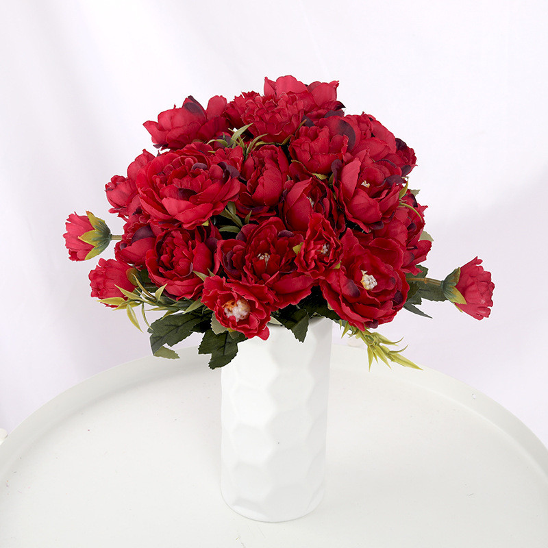 Πολύχρωμα όμορφα 5 μεγάλα κεφάλια 2 μικρά μπουμπούκια ρετρό παιωνία ψεύτικο λουλούδι μεταξωτό λουλούδι ψεύτικο μπουκέτο οικογενειακό γάμο DIY διακόσμηση da