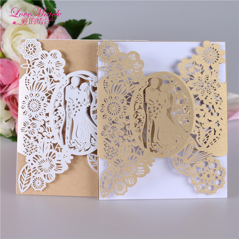 5 kompleta mladenka i mladoženja Laserski izrezane čestitke s pozivnicama za vjenčanje Luksuzni stil vjenčanih poklona Papirnate kartice za vjenčanje Pokloni za zabavu