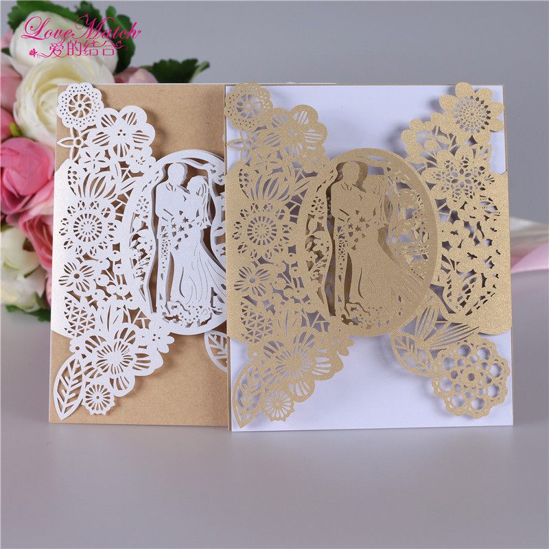 5 kompleta mladenka i mladoženja Laserski izrezane čestitke s pozivnicama za vjenčanje Luksuzni stil vjenčanih poklona Papirnate kartice za vjenčanje Pokloni za zabavu