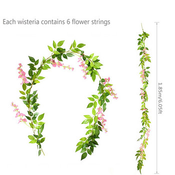 Τεχνητά λουλούδια Wisteria Vine Garland Μεταξωτό κρεμαστό κορδόνι από μπαστούνι ψεύτικο φυτό για τον κήπο του σπιτιού Υπαίθρια αψίδα γάμου Floral διακόσμηση