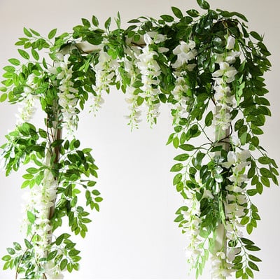 Flori artificiale de glicine Ghirlandă de viță de vie de mătase agățată șnur de ratan plantă falsă pentru casă, grădină, în aer liber, nuntă, arc decor floral