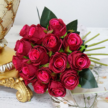 18 глави/китка роза ръчни цветя изкуствена сватбена украса стая декорация на маса булчински флорес изкуствени копринени цветя за бяло