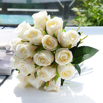 18 глави/китка роза ръчни цветя изкуствена сватбена украса стая декорация на маса булчински флорес изкуствени копринени цветя за бяло