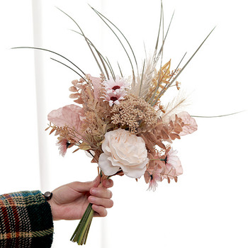 Pampas Τεχνητά Λουλούδια για Στολισμό Γάμου Κεντρική Ανθοδέσμη Παιώνια Σαμπάνια Μεγάλα Ψεύτικα Τριαντάφυλλα Σπίτι Τραπέζι Δωμάτιο DIY Arrange