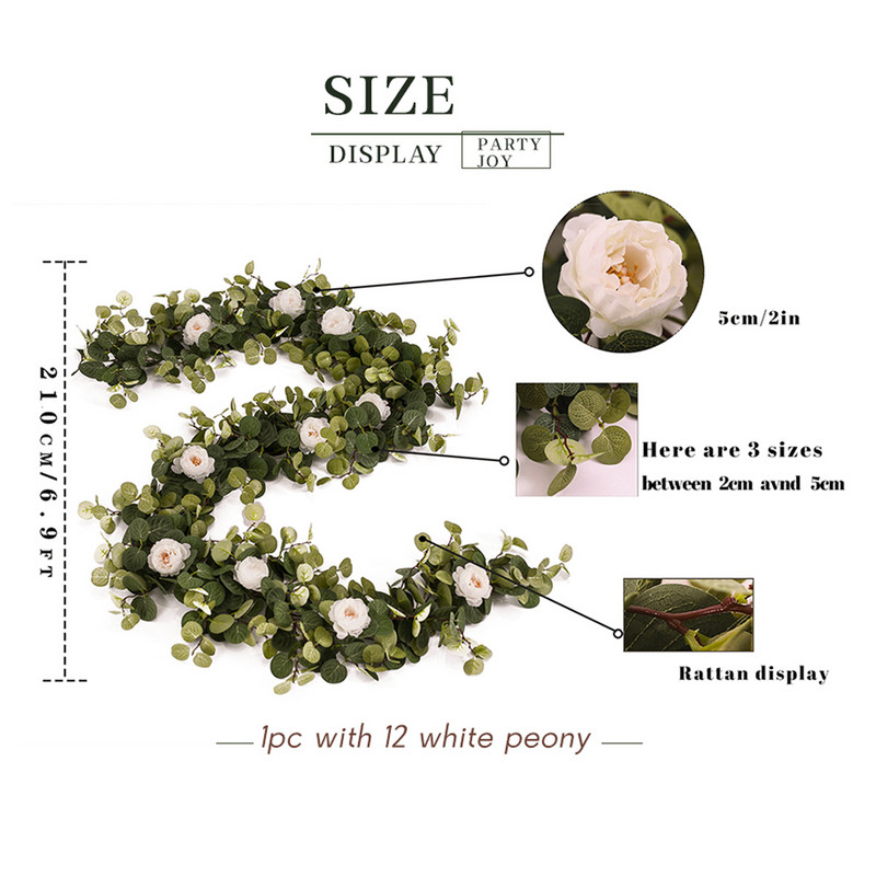 PARTY JOY kunstlilled vanik võltspojeng eukalüpti viinapuu rohelus, mis ripub pulmadeks Kodupeoks aia käsitöö kunstkaunistus