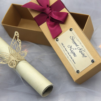 Печат на персонализирани покани Лазерно изрязани шампанско Златен блясък Сватбени покани Ръчно изработени Направи си сам сватбени картички с външна кутия