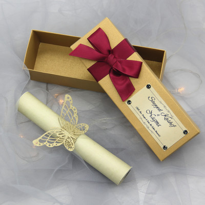 Печат на персонализирани покани Лазерно изрязани шампанско Златен блясък Сватбени покани Ръчно изработени Направи си сам сватбени картички с външна кутия