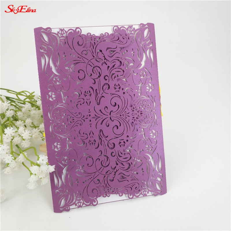 30 tk/partii Klassikaline laserlõigatud pulmakutsekaart Elegantne tühja siselehega kutsekaas peotarbed 5Z-SH073-30