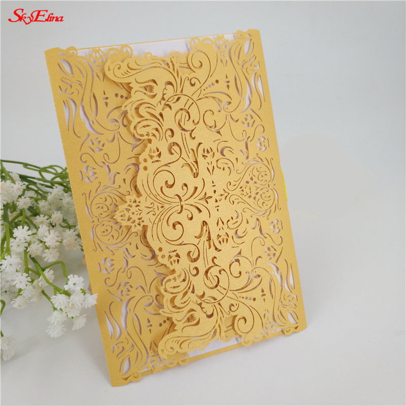 30 tk/partii Klassikaline laserlõigatud pulmakutsekaart Elegantne tühja siselehega kutsekaas peotarbed 5Z-SH073-30