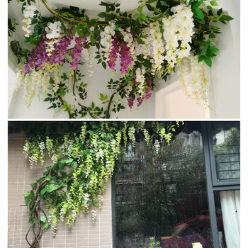 2M Fake Ivy Wisteria Flowers Τεχνητή Γιρλάντα αμπέλου για Διακοσμήσεις Κήπου Δωματίου Αψίδα γάμου Baby Shower Floral Decor