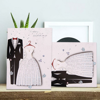6 комплекта/лот Елегантни сватбени покани Западен дизайн на младоженеца и булката Сватбени покани с пликове Консумативи за парти