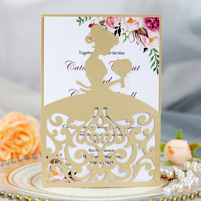 25 tk Creative Treasure Tüdruku pulmakutsed pärlpaberiga Laserlõigatud kutsega Õnnitluskaardid Beebi dušš tänukaart