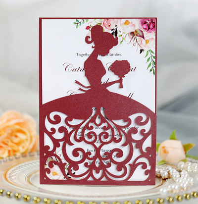 25 tk Creative Treasure Tüdruku pulmakutsed pärlpaberiga Laserlõigatud kutsega Õnnitluskaardid Beebi dušš tänukaart