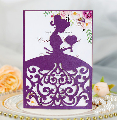 25 tk Creative Treasure Tüdruku pulmakutsed pärlpaberiga Laserlõigatud kutsega Õnnitluskaardid Beebi dušš tänukaart