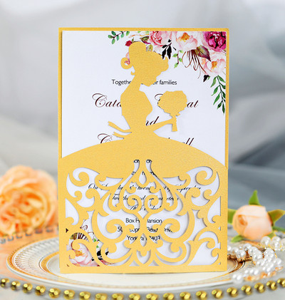 25 tk Creative Treasure Tüdruku pulmakutsed pärlpaberiga Laserlõigatud kutsega Õnnitluskaardid Beebi dušš tänukaart