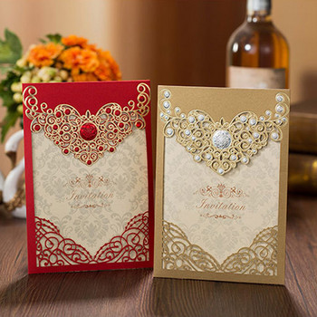 10 τμχ Προσκλητήρια γάμου κομμένα με λέιζερ Ευχετήριες κάρτες Τριαντάφυλλο Love Heart Προσαρμογή φακέλων με κορδέλα Διακόσμηση γαμήλιου πάρτι