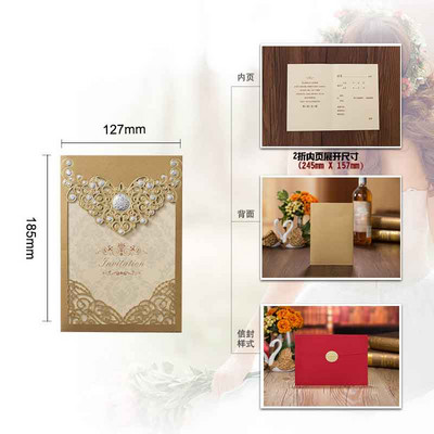 10 vnt. lazeriu pjaustytų vestuvių kvietimų atvirukai Rožių meilės širdies sveikinimo atvirukai Tinkinti vokus su juostele vestuvių vakarėlio dekoravimu