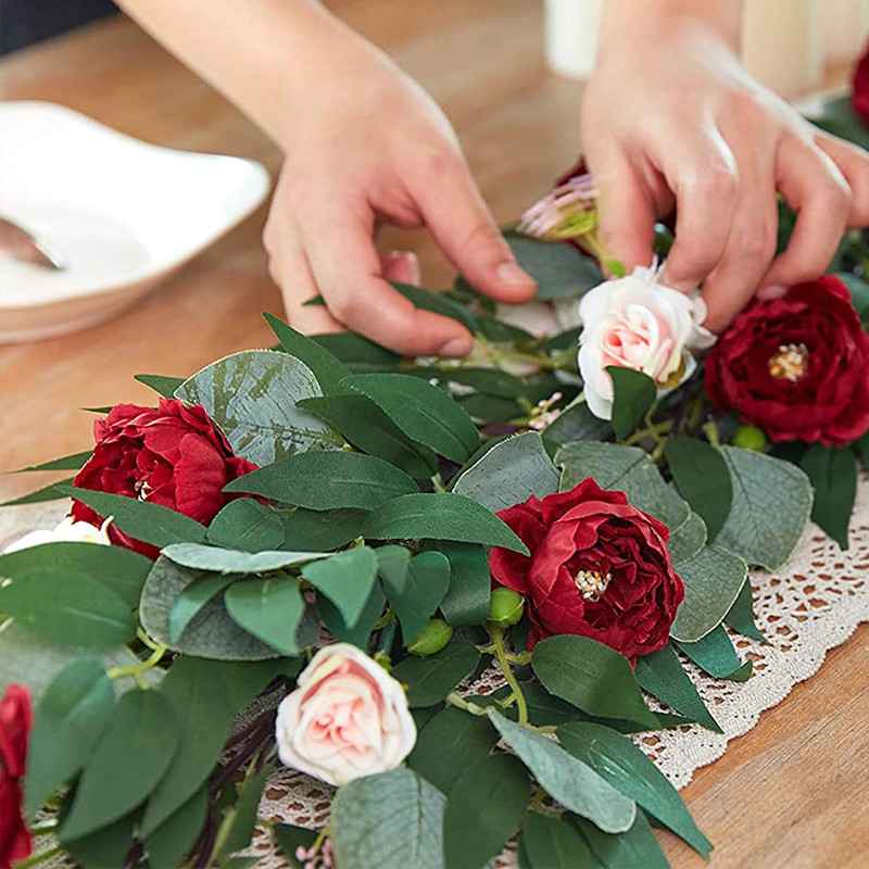 PEO RÕÕM Eukalüpti paju lehed viinapuud kunstlilled roosipärja pulmakaare jaoks Rohelus Taust Ukseavad Lauakaunistus