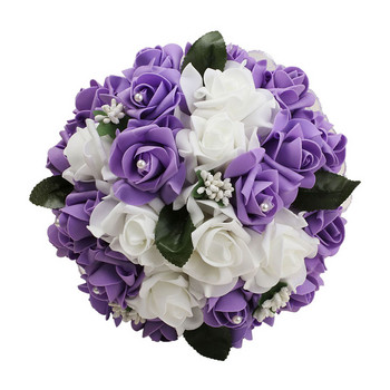 Сватбен букет Булчинска шаферка Изкуствени копринени розови цветя с дантелени фалшиви цветя Романтични парти принадлежности Сватбена украса