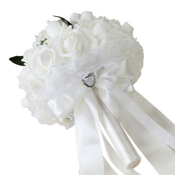 Γαμήλια ανθοδέσμη Νυφική παράνυμφος τεχνητό μεταξωτό τριαντάφυλλο λουλούδια με δαντέλα ψεύτικα λουλούδια Ρομαντικό προμήθειες για πάρτι Στολισμός γάμου