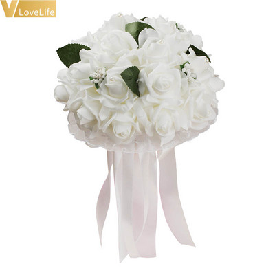 Pulmakimp pruutneitsi pruutneitsi Kunstlik siidist roosiõied pitsiga võltslilledega Romantiline peotarbed Pulmakaunistus