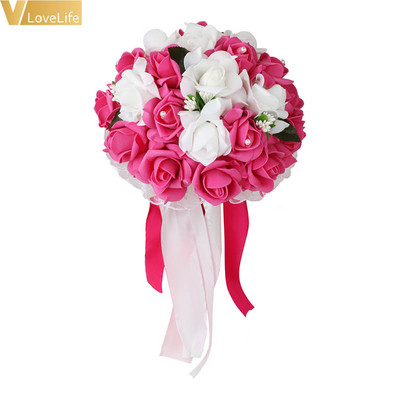 Pulmakimp pruutneitsi pruutneitsi Kunstlik siidist roosiõied pitsiga võltslilledega Romantiline peotarbed Pulmakaunistus