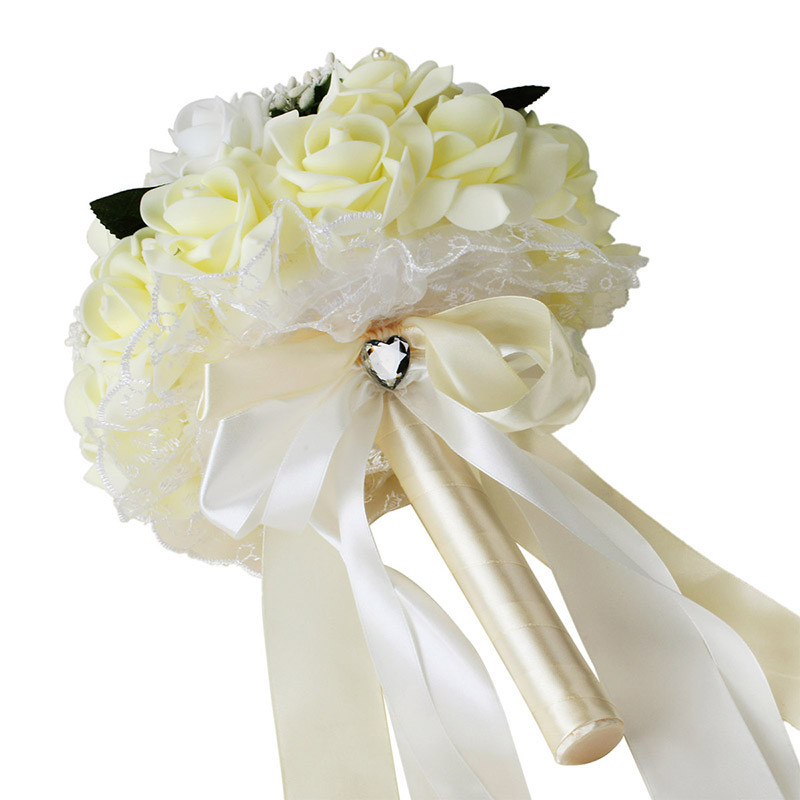 Pulmakimp pruutneitsi pruutneitsi Kunstlik siidist roosiõied pitsiga võltslilledega Romantiline peotarbed Pulmakaunistus