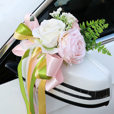 Roosad kunstsiidist lilled Pulmaautode kaunistustarvikud Kodu Peotool Uksekäepide Korraldage kaunistustarbed Käsitöökingitus