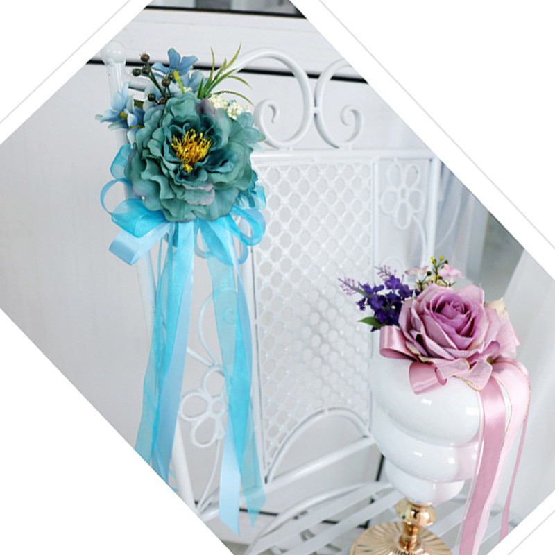 Roosad kunstsiidist lilled Pulmaautode kaunistustarvikud Kodu Peotool Uksekäepide Korraldage kaunistustarbed Käsitöökingitus