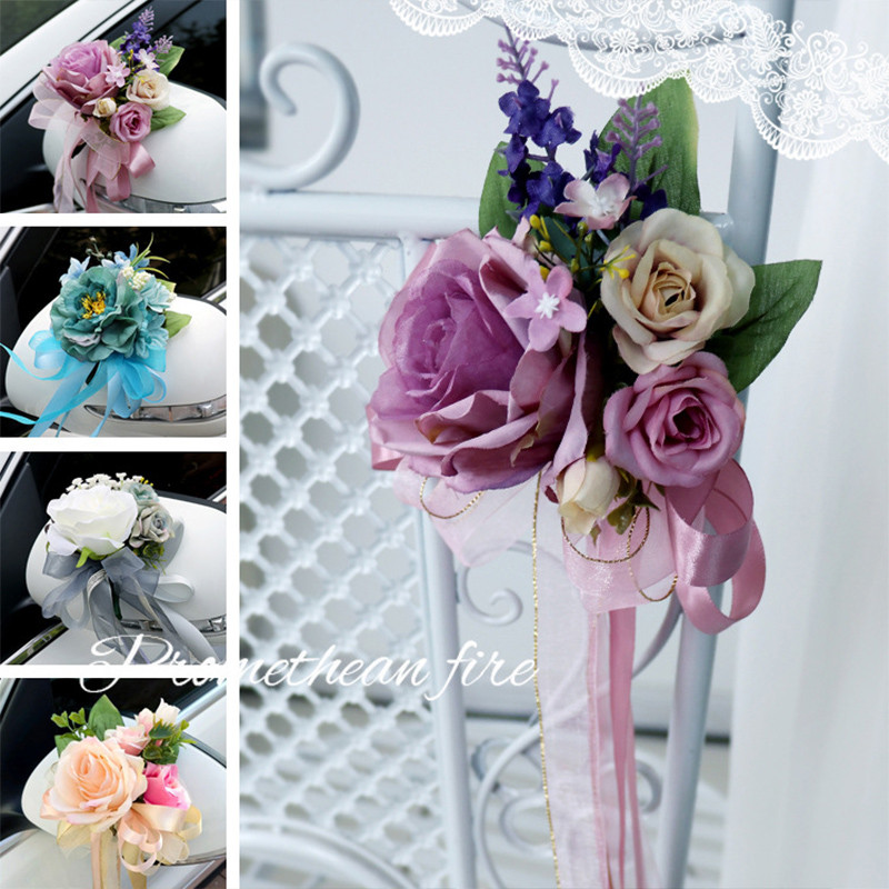 Roosad kunstsiidist lilled Pulmaautode kaunistustarvikud Kodu Peotool Uksekäepide Korraldage kaunistustarbed Käsitöökingitus