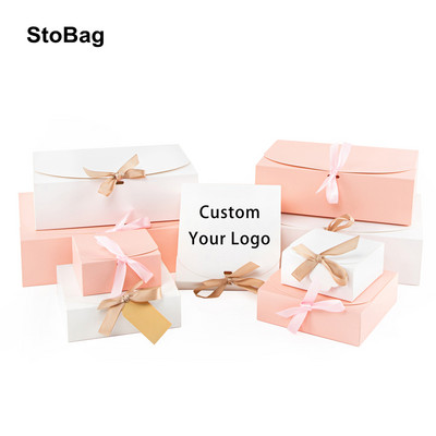 StoBag 2 бр. Бяла/розова подаръчна кутия Сувенири за сватба, рожден ден Съхранение на дрехи Ръчно изработени бисквитки Опаковка Поддръжка Персонализиране