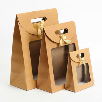 32/26/20/16 см преносима чанта за подаръци от крафт хартия PVC прозрачни торби за опаковане на прозорци за малък бизнес Опаковка за коледни подаръци за рожден ден