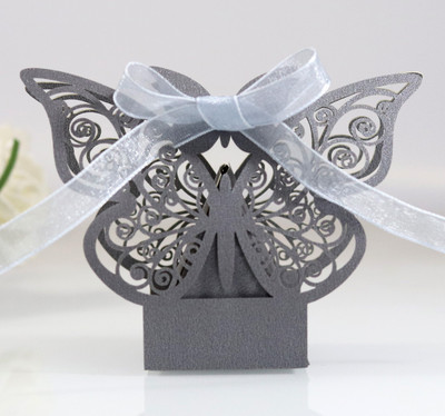 10 tk Laserlõigatud õõnes šokolaadikommikarp kullast liblikaga pakkekarbid paeltega hulgimüük Pulmapeo teenete pakkimine