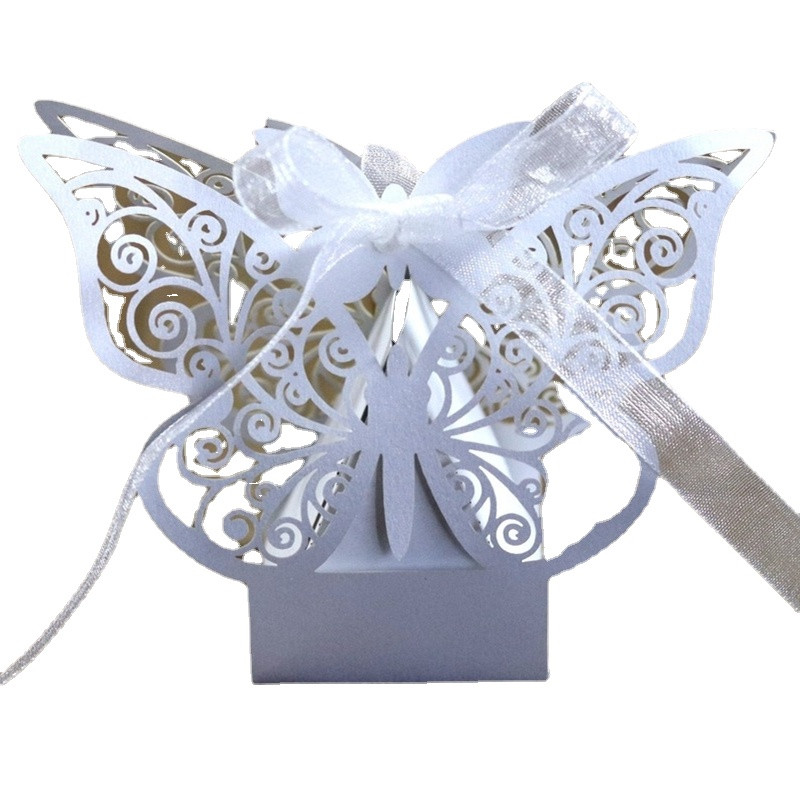 10 tk Laserlõigatud õõnes šokolaadikommikarp kullast liblikaga pakkekarbid paeltega hulgimüük Pulmapeo teenete pakkimine