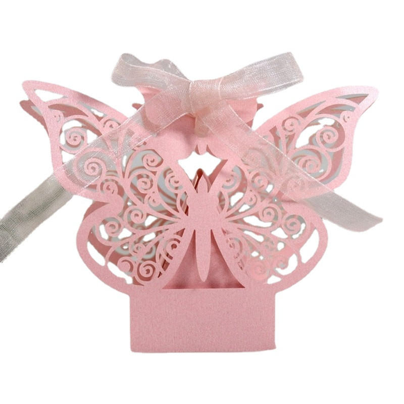 10 tk Laserlõigatud õõnes šokolaadikommikarp kullast liblikaga pakkekarbid paeltega hulgimüük Pulmapeo teenete pakkimine