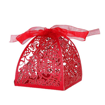 10 τμχ Κόκκινο χρυσό Ροζ τριαντάφυλλο Γαμήλιο κουτί με λέιζερ κούφιο κούφωμα δώρου για την ημέρα του Αγίου Βαλεντίνου Συσκευασία Χονδρική για μπομπονιέρες για μωρά