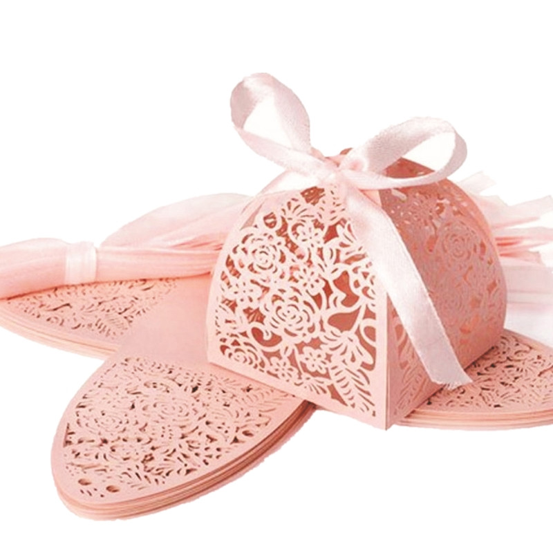 50 tk Punase kullaga roosa roosi pulmakommikarp laseriga lõigatud õõnsad sõbrapäeva kinkekarbid pakend hulgimüük beebipeo teenete jaoks