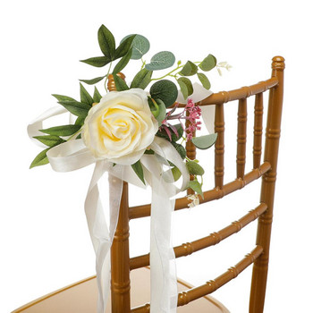 Сватбен стол Декорация с цветя Аранжировка от изкуствени цветя за сватбен стол Задна пътека Пейка Декорация с цветя