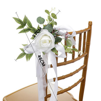 Сватбен стол Декорация с цветя Аранжировка от изкуствени цветя за сватбен стол Задна пътека Пейка Декорация с цветя