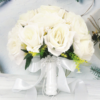 Сватбен букет за булка Шаферка Сватбени аксесоари, държащи изкуствени цветя Панделка Букет на булката Сватбена бутониера