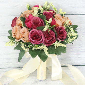 Сватбен букет за булка Шаферка Сватбени аксесоари, държащи изкуствени цветя Панделка Букет на булката Сватбена бутониера