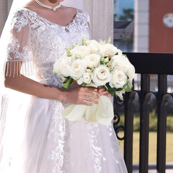 Γαμήλια ανθοδέσμη για νύφη παράνυμφο Αξεσουάρ γάμου Κρατώντας τεχνητά λουλούδια κορδέλα Μπουκέτο νύφης Μπουτονιέρα γάμου