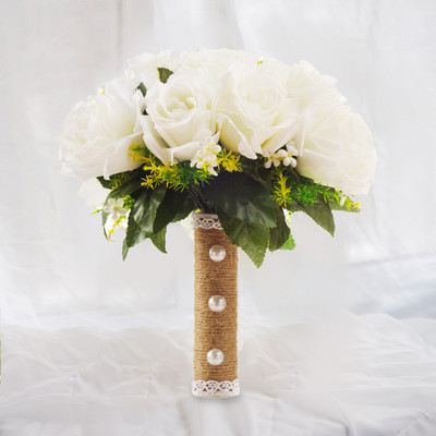 Γαμήλια ανθοδέσμη για νύφη παράνυμφο Αξεσουάρ γάμου Κρατώντας τεχνητά λουλούδια κορδέλα Μπουκέτο νύφης Μπουτονιέρα γάμου