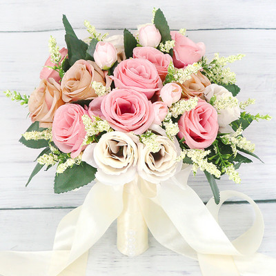 Γαμήλια ανθοδέσμη για νύφη παράνυμφο Αξεσουάρ γάμου Κρατώντας τεχνητά λουλούδια κορδέλα Μπουκέτο νύφης Μπουτονιέρα γάμου