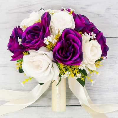 Γαμήλια ανθοδέσμη για νύφη παράνυμφο Αξεσουάρ γάμου Κρατώντας τεχνητά λουλούδια κορδέλα Μπουκέτο νύφης Μπουτονιέρα γάμου