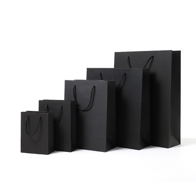 Pungă de cadou de hârtie simplă de înaltă calitate neagră Pungi de hârtie kraft Cutie de bomboane Nuntă Crăciun Ziua de naștere Ambalare cadou Pungi reutilizabile